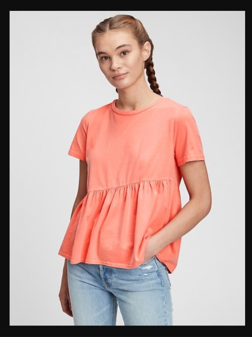 GAP Womens XXL Papaya Orange Asymmetrical Peplum Hem T-Shirt 100% Cotton